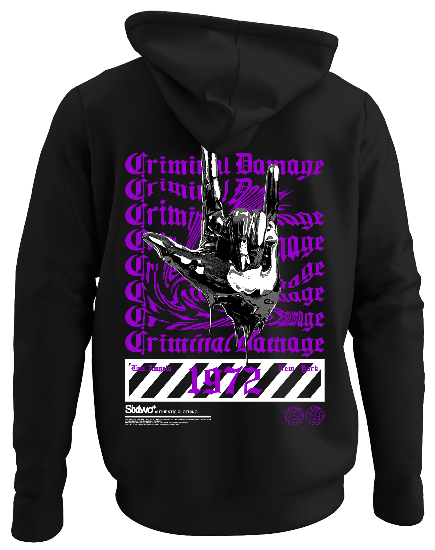 Alfaq 1972 Criminal bamage back black plain hoodie
