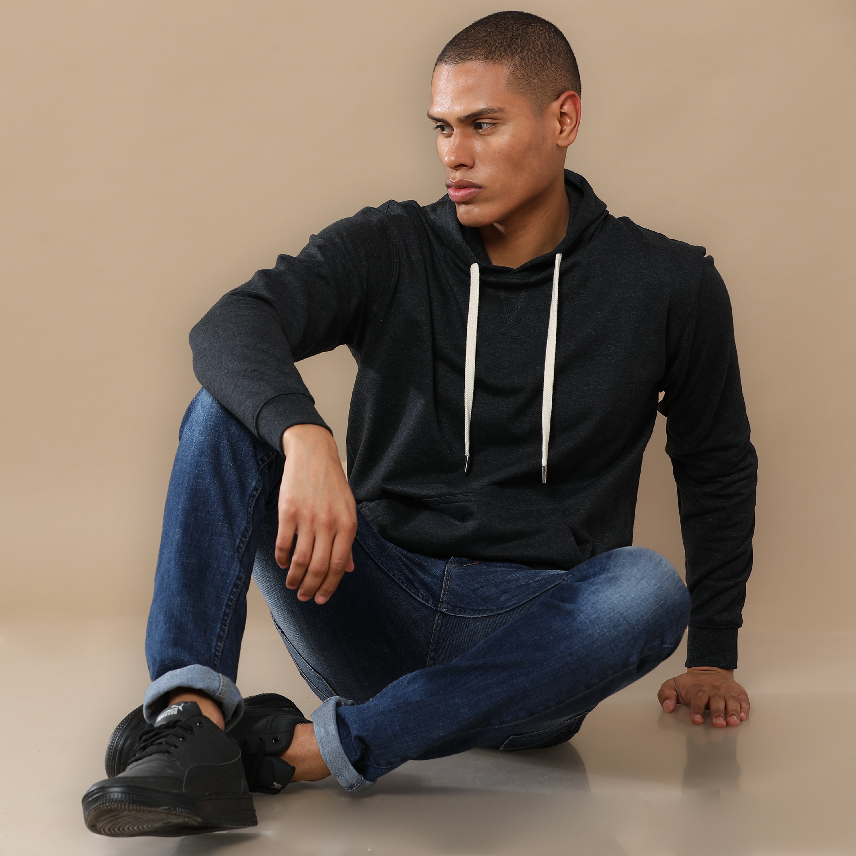 Alfaq Charcoal Melange Solid Hoodie