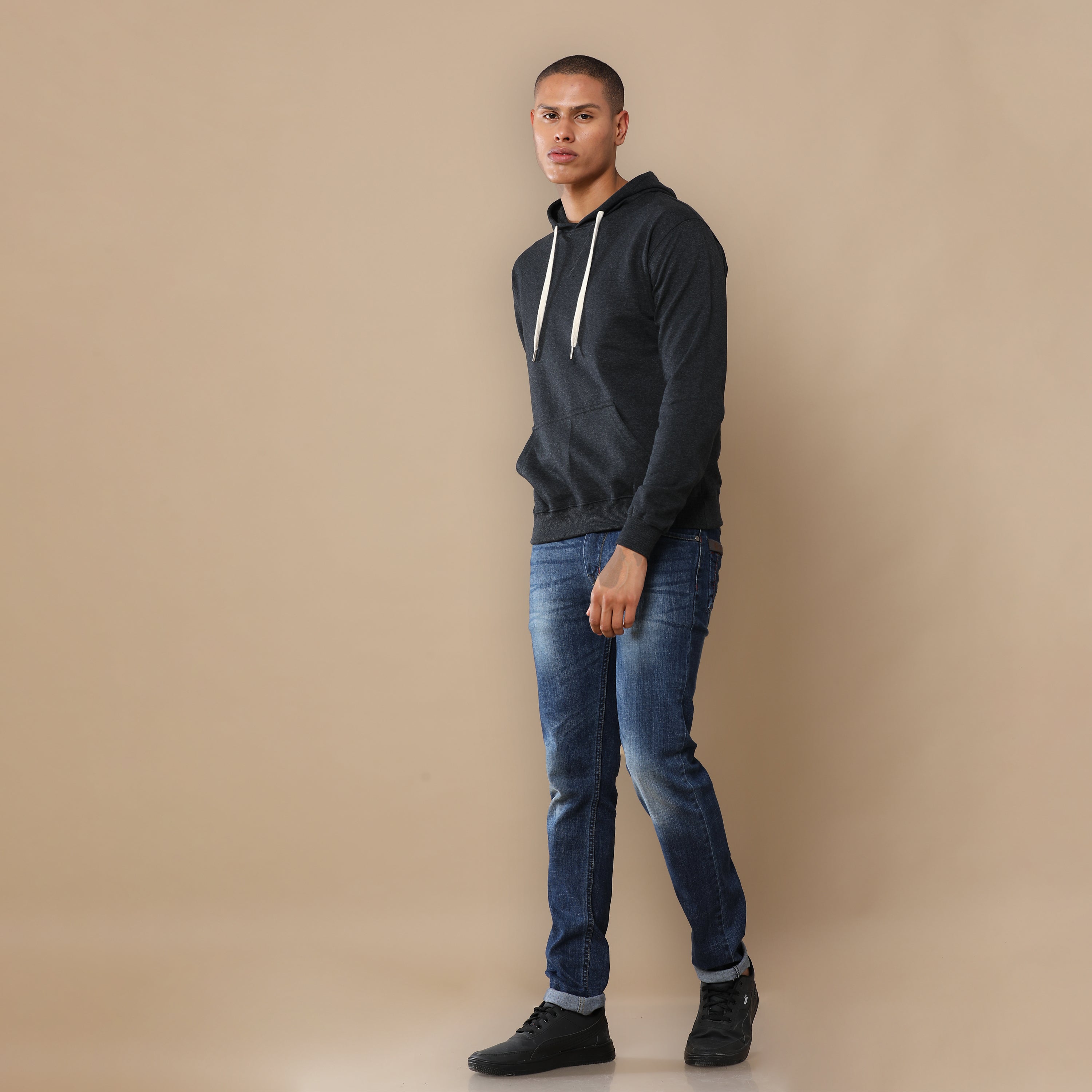 Alfaq Charcoal Melange Solid Hoodie