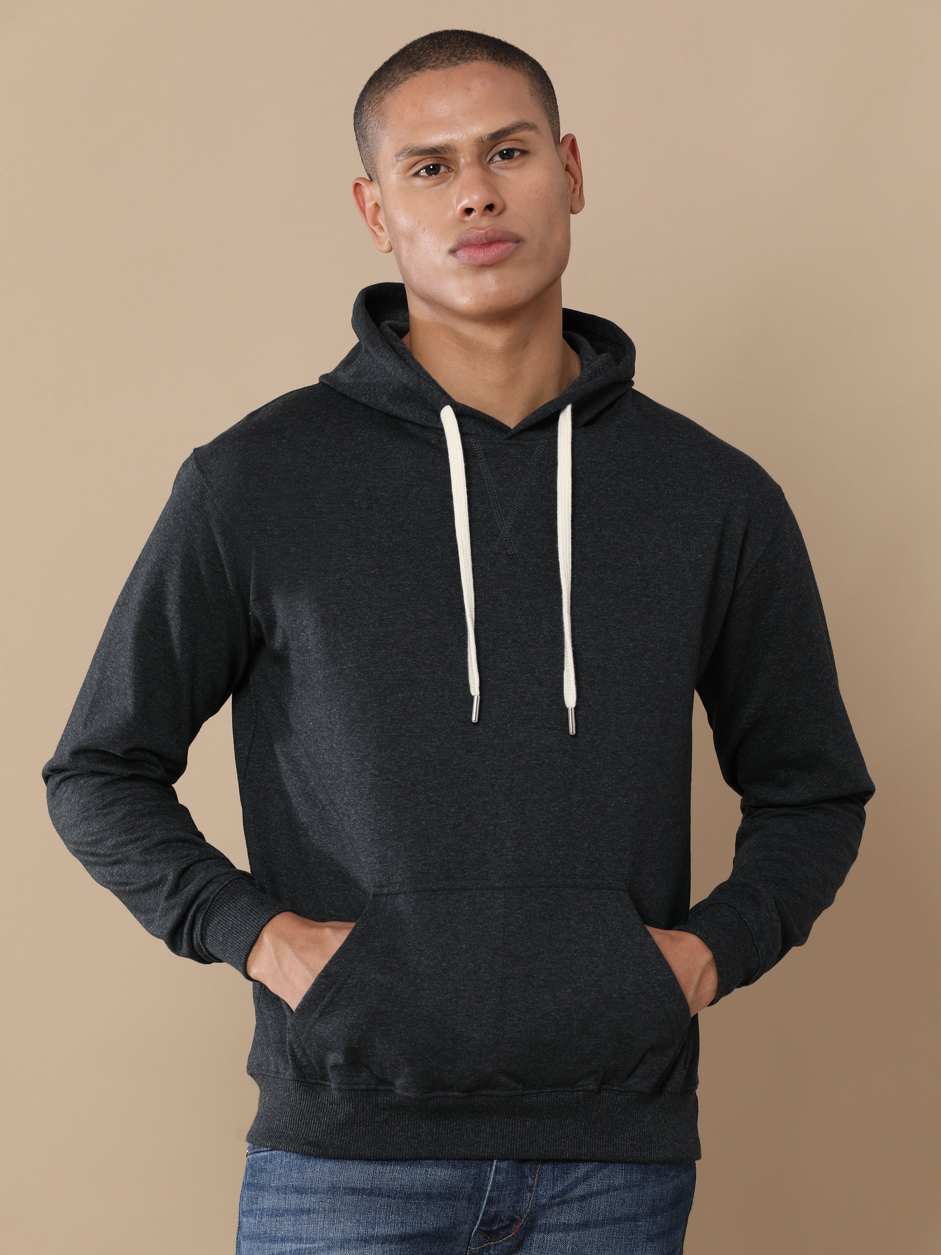 Alfaq Charcoal Melange Solid Hoodie