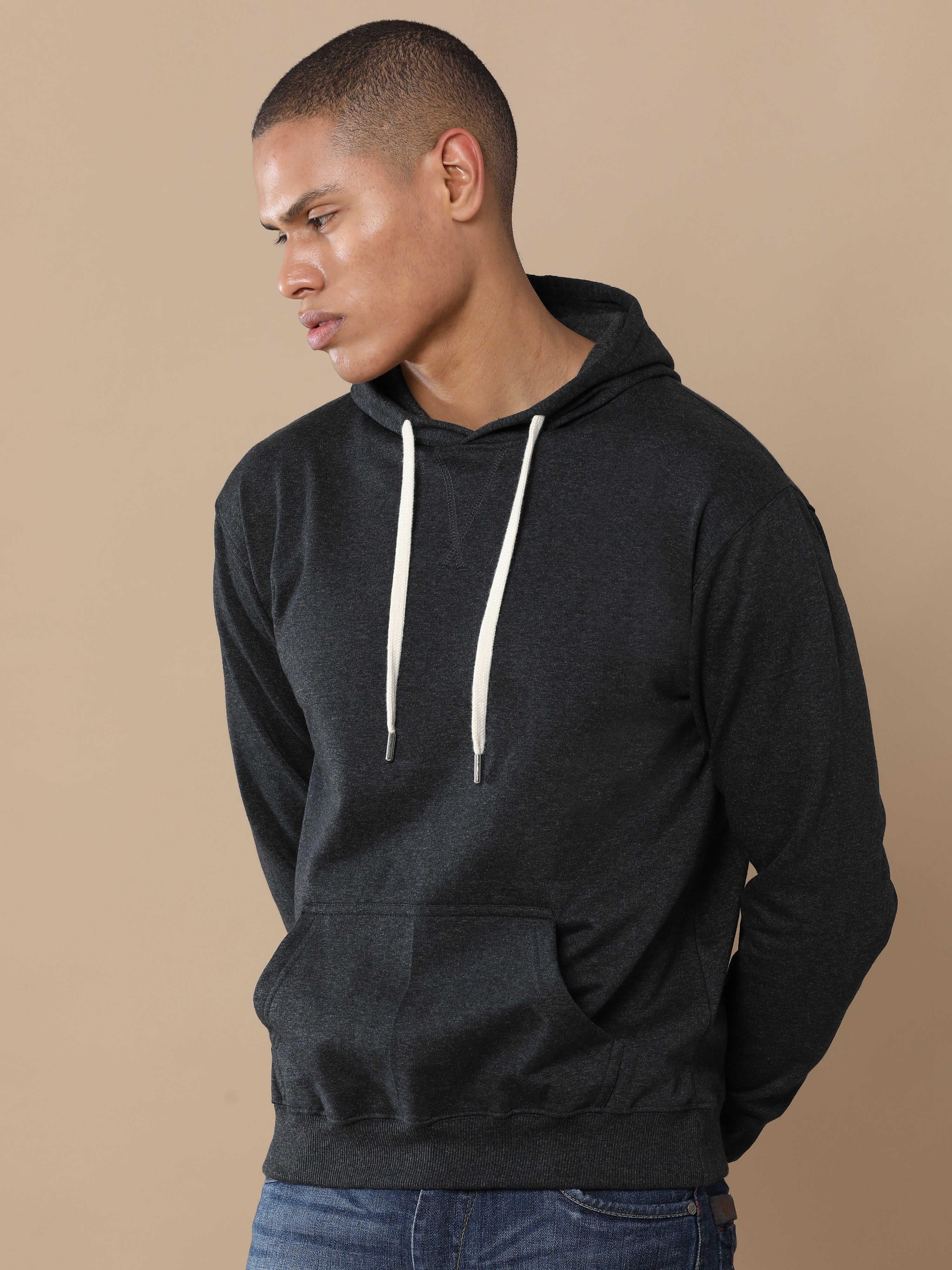 Alfaq Charcoal Melange Solid Hoodie