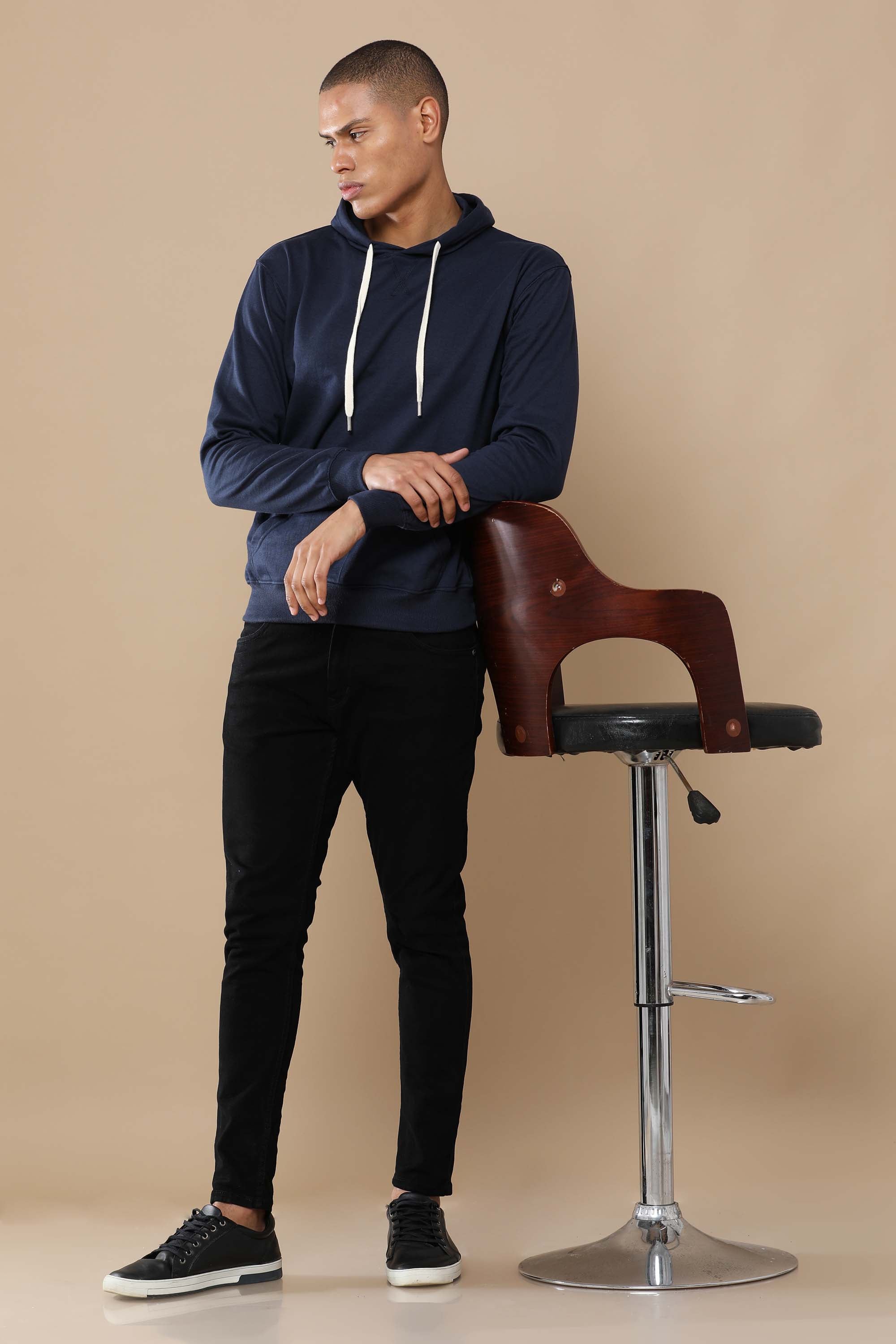 Alfaq Basic Navy Blue Hoodie