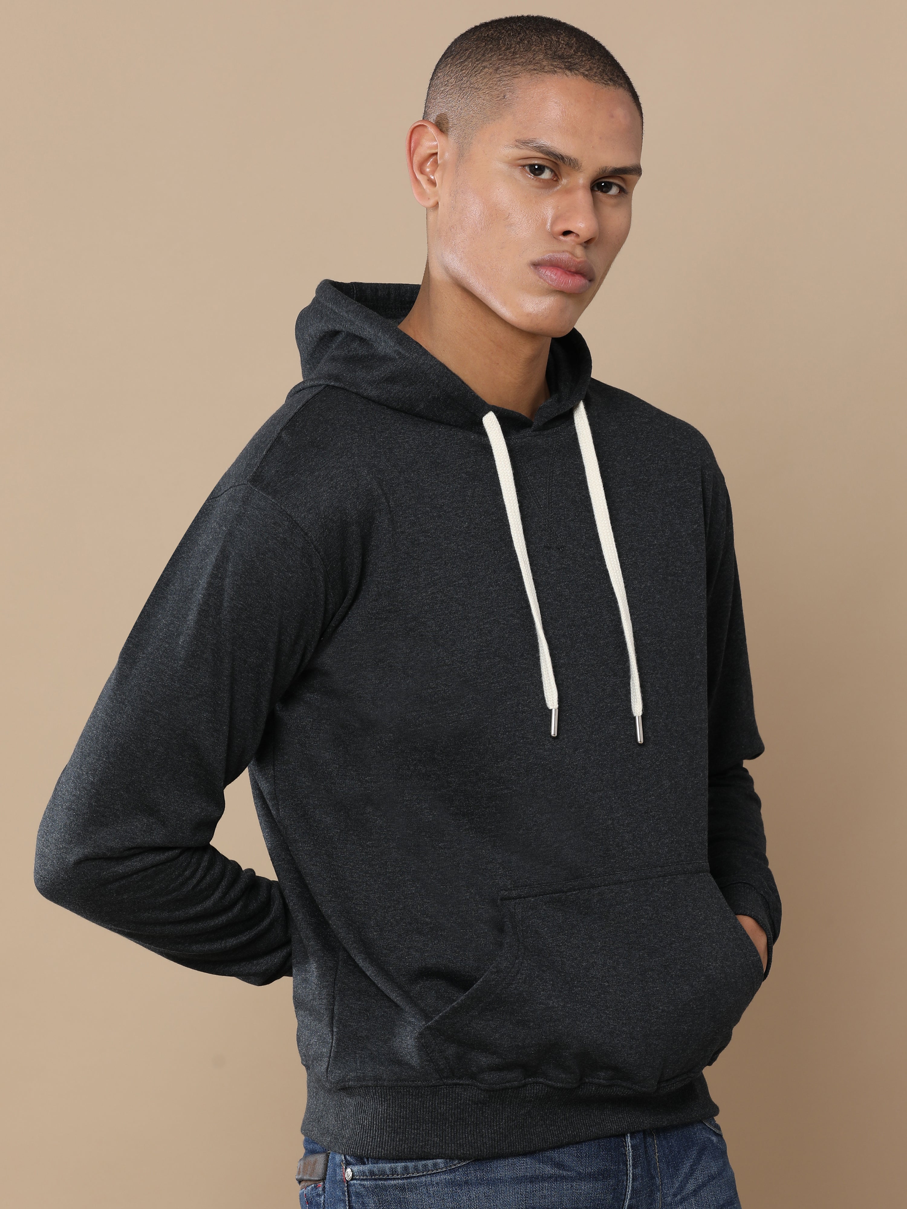 Alfaq Charcoal Melange Solid Hoodie