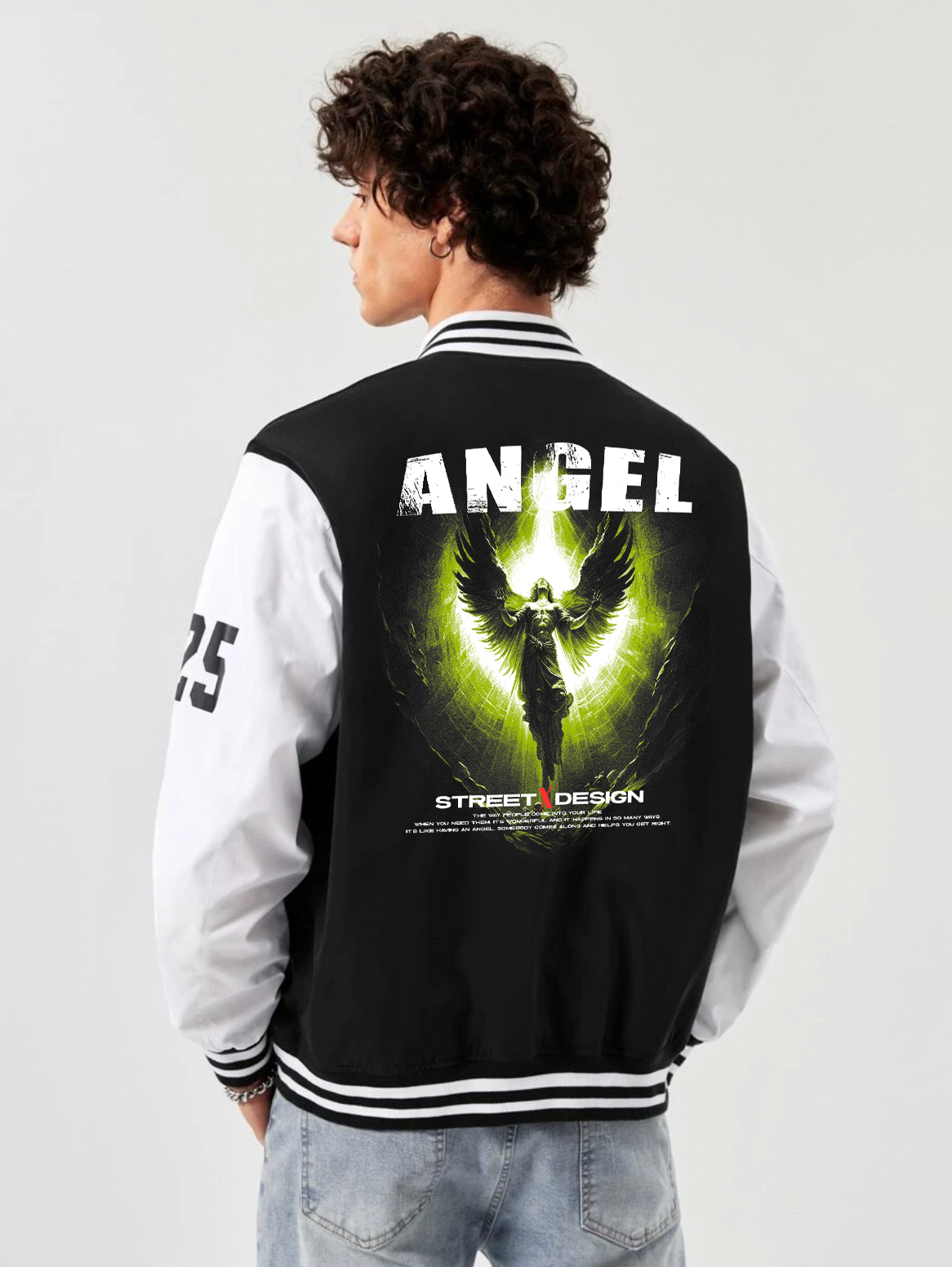 Angel printed varsity jacket