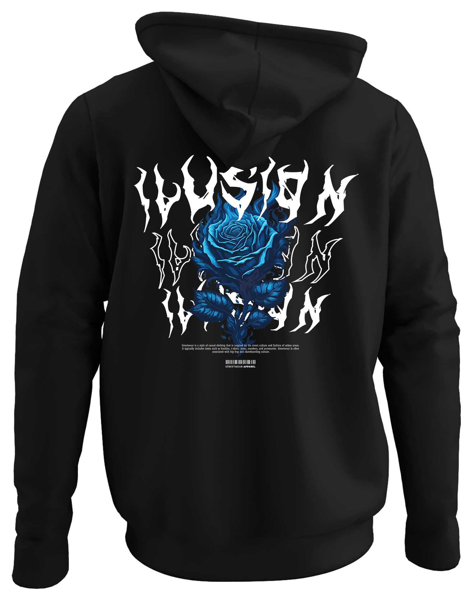 Alfaq Blue rose back black plain hoodie