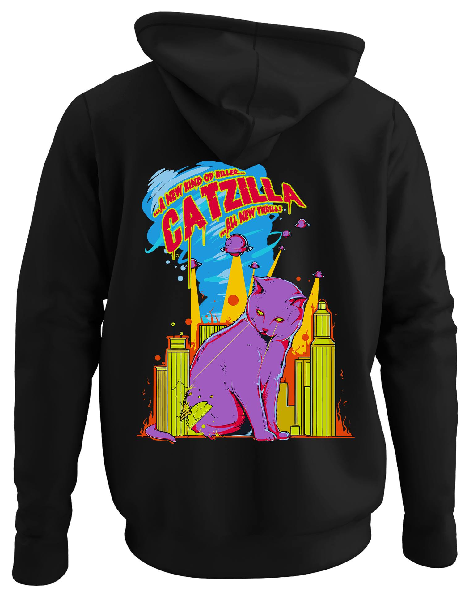 Alfaq Catzilla back black plain hoodie