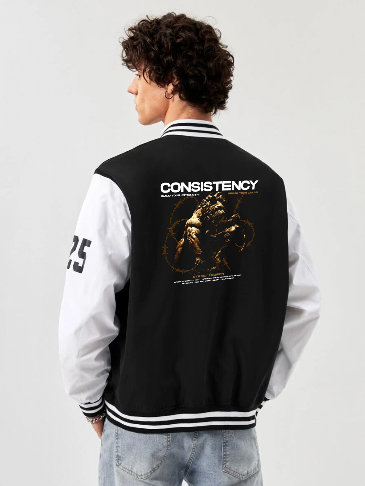 Alfaq Consistency black and white color Varsity Jacket