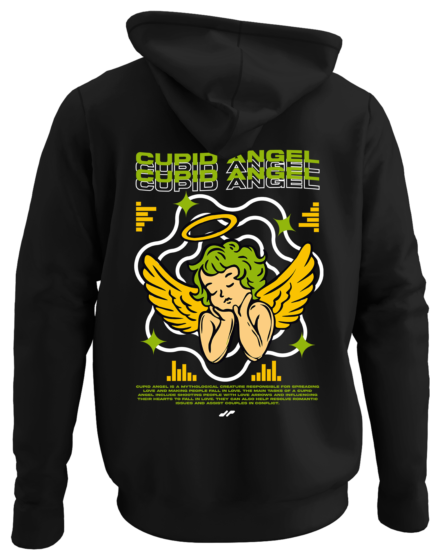 Alfaq Cupid angel back black plain hoodie