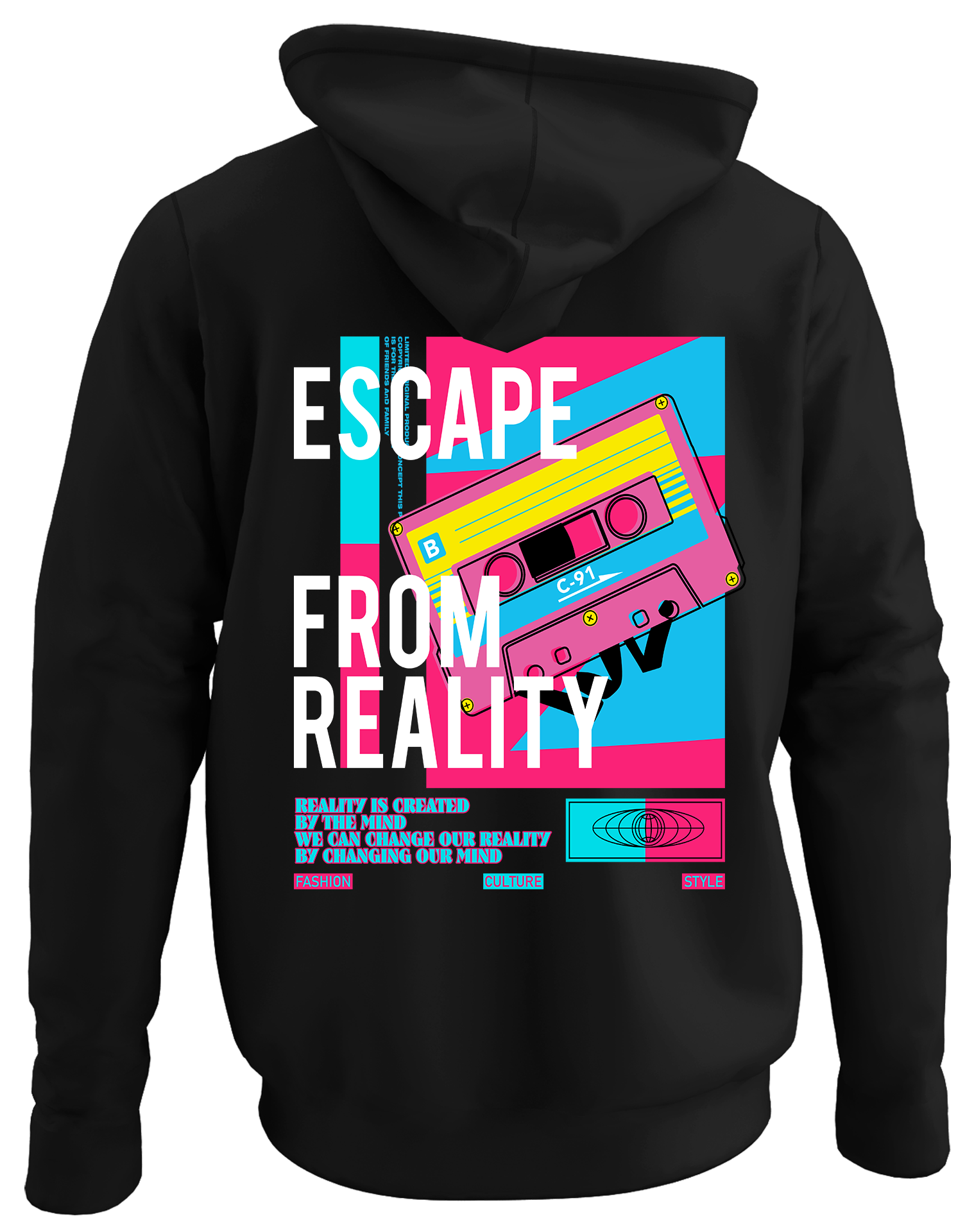 Alfaq Escape from reality back black plain hoodie
