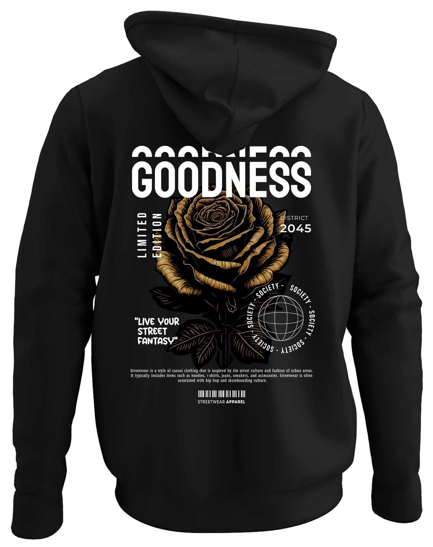 Alfaq Goodness back black plain hoodie