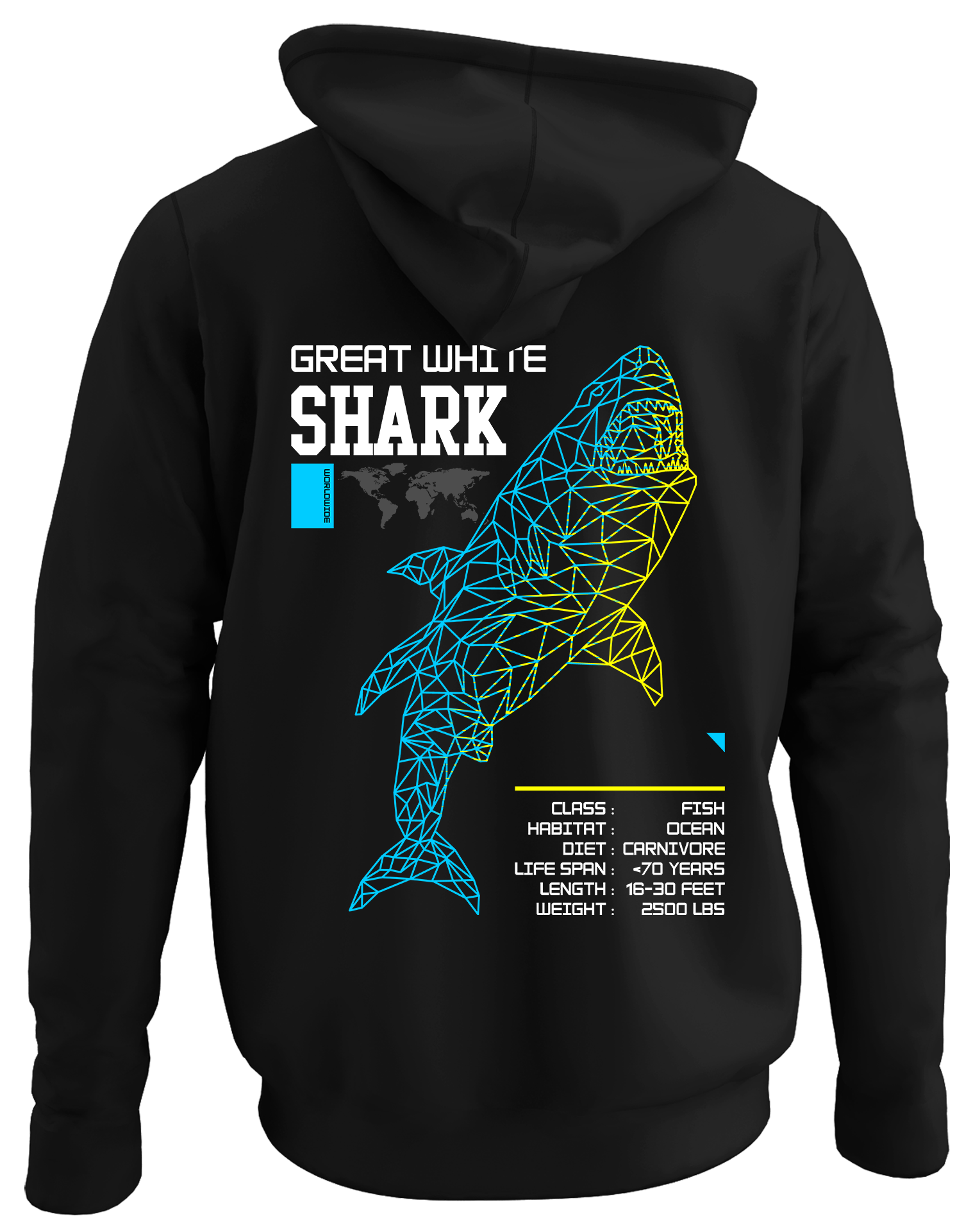 Alfaq Great white shark back black plain hoodie