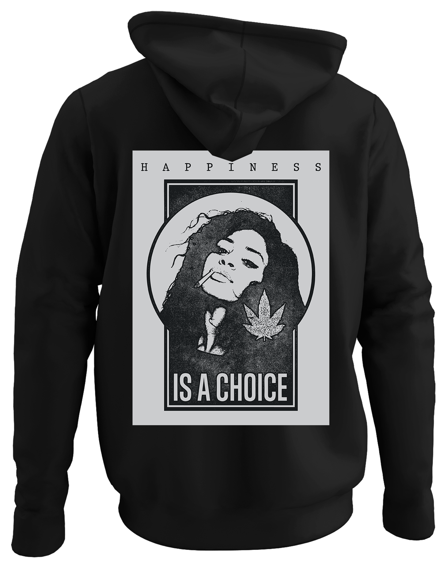 Alfaq Happiness back black plain hoodie