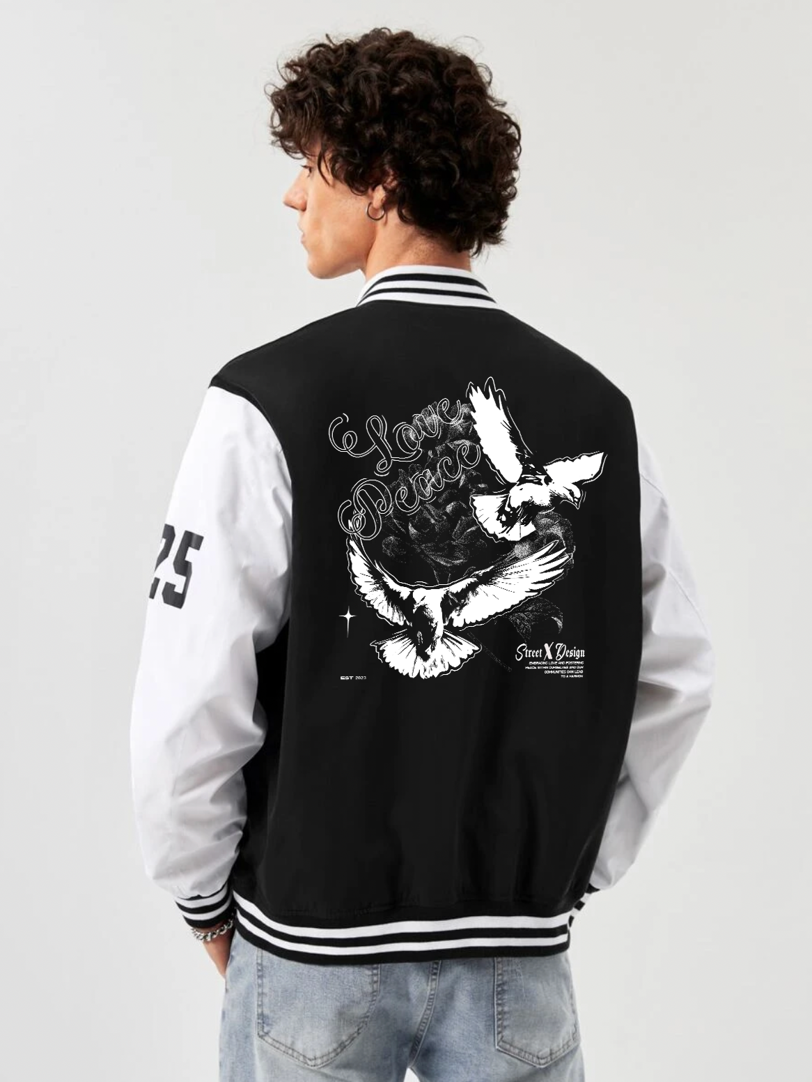 alfaq printed black and white color varsity jacket 