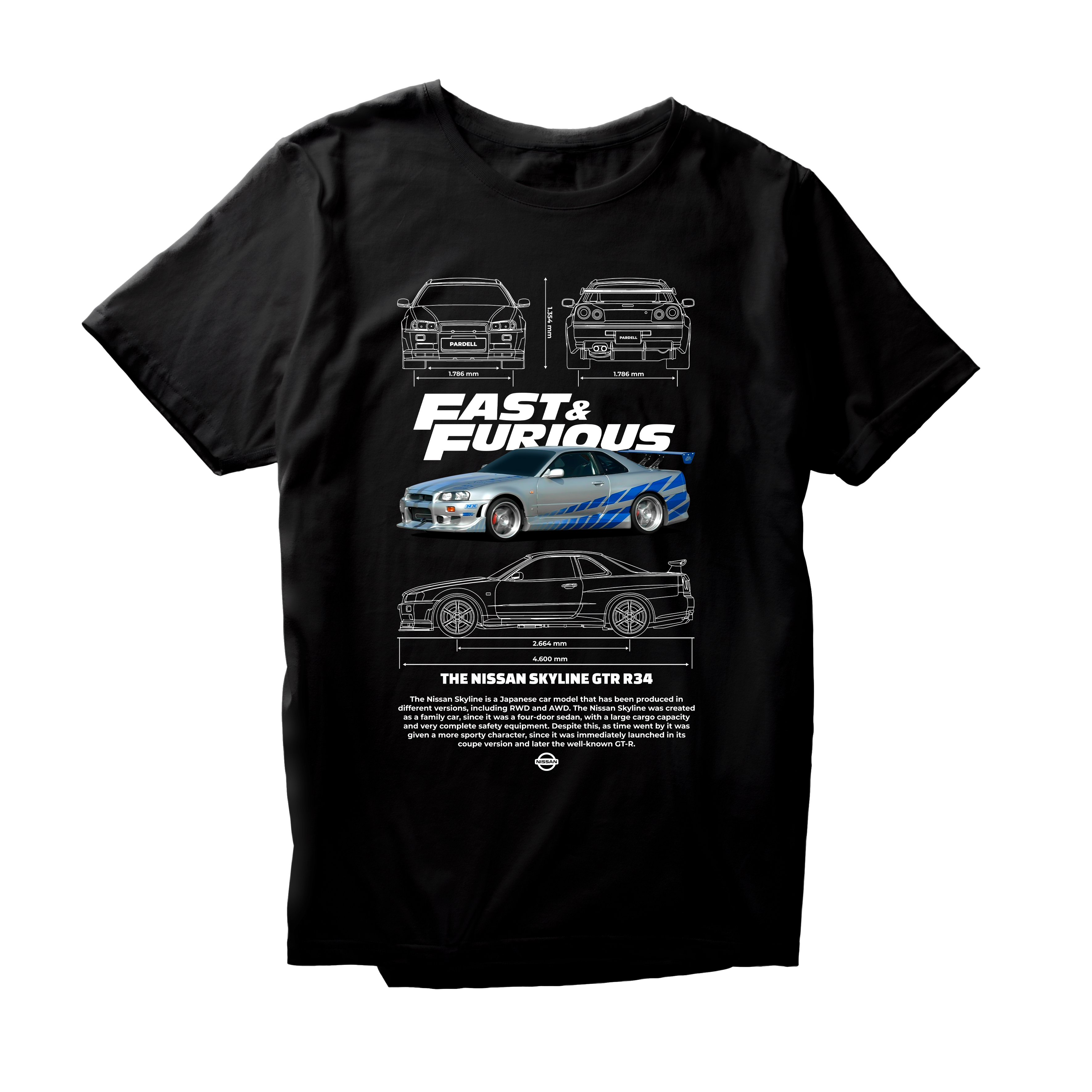 Alfaq NISSAN SKYLINE R34 FAST AND FURIOUS w (1) T-Shirt