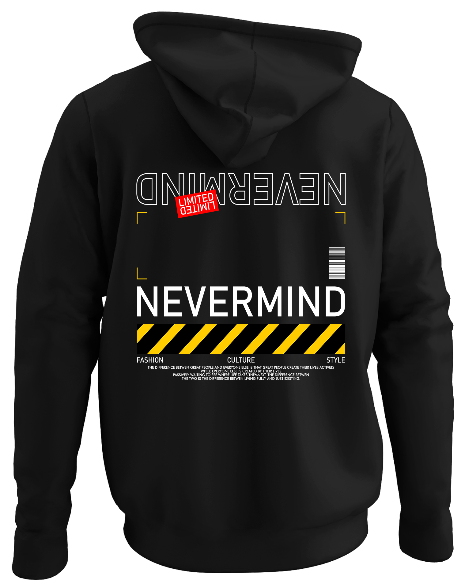 Alfaq Nevermind back black plain hoodie
