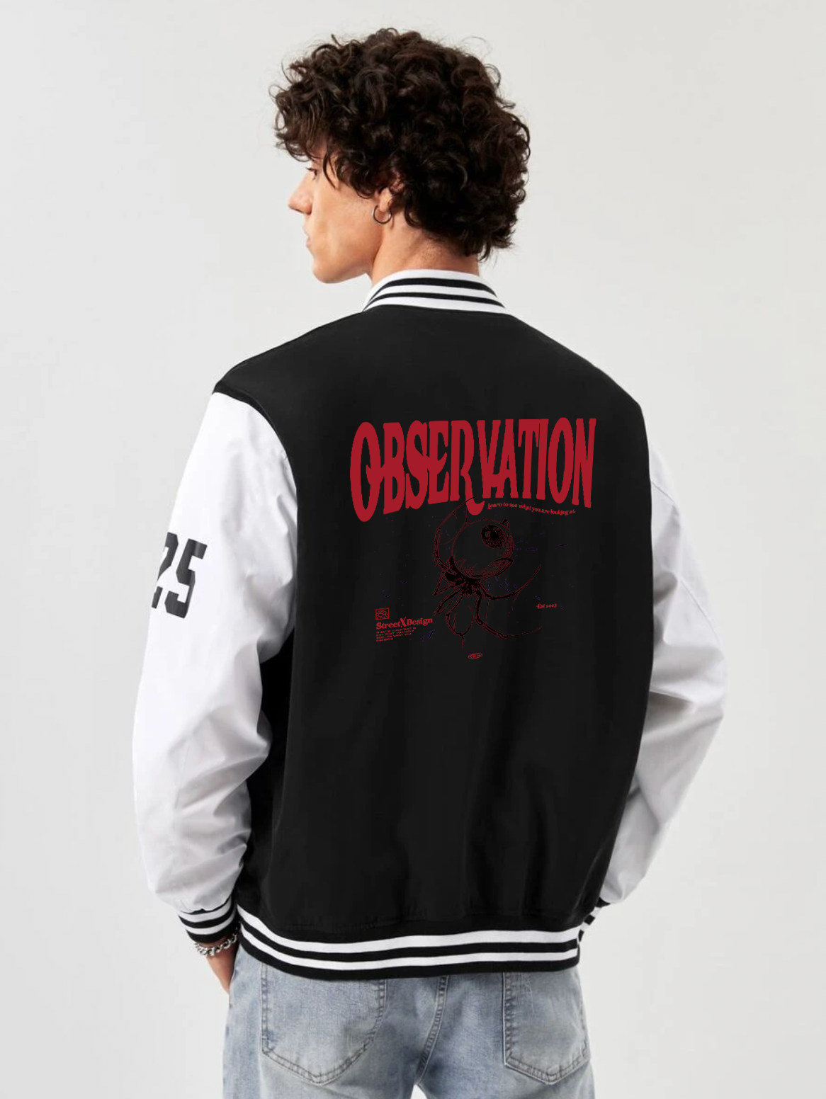 alfaq printed black and white color varsity jacket 