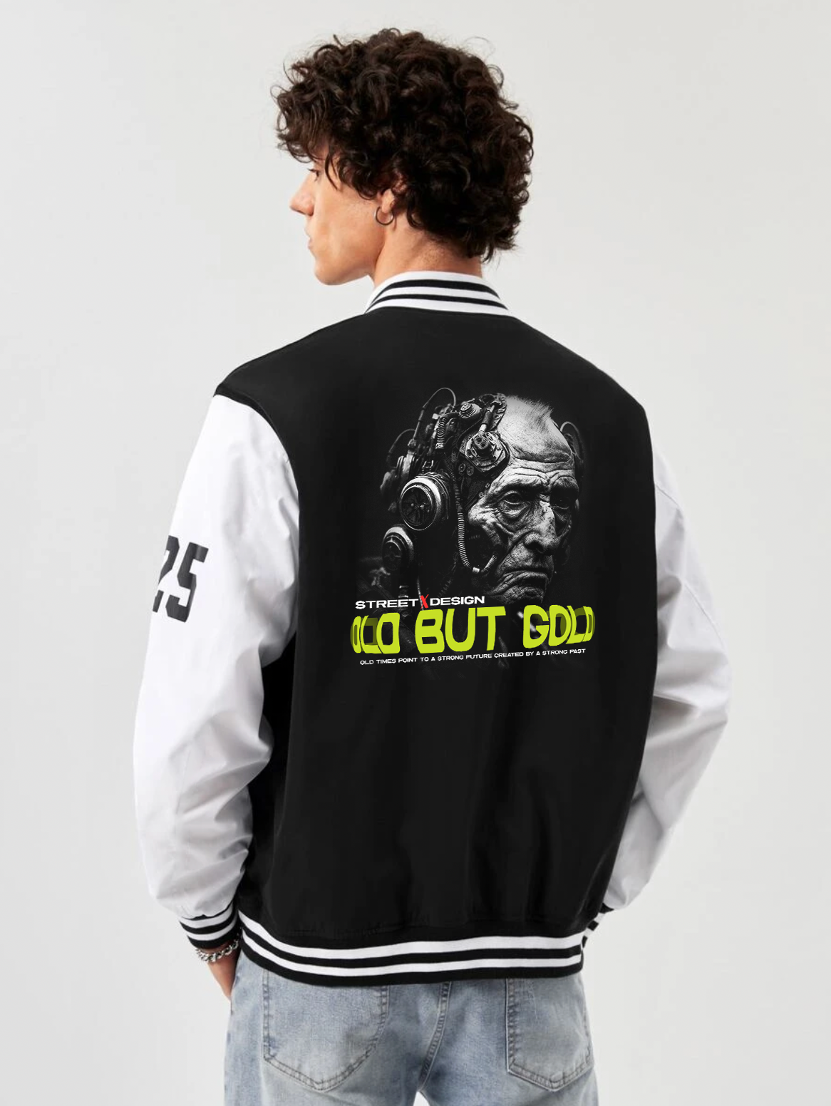 alfaq printed black and white color varsity jacket 