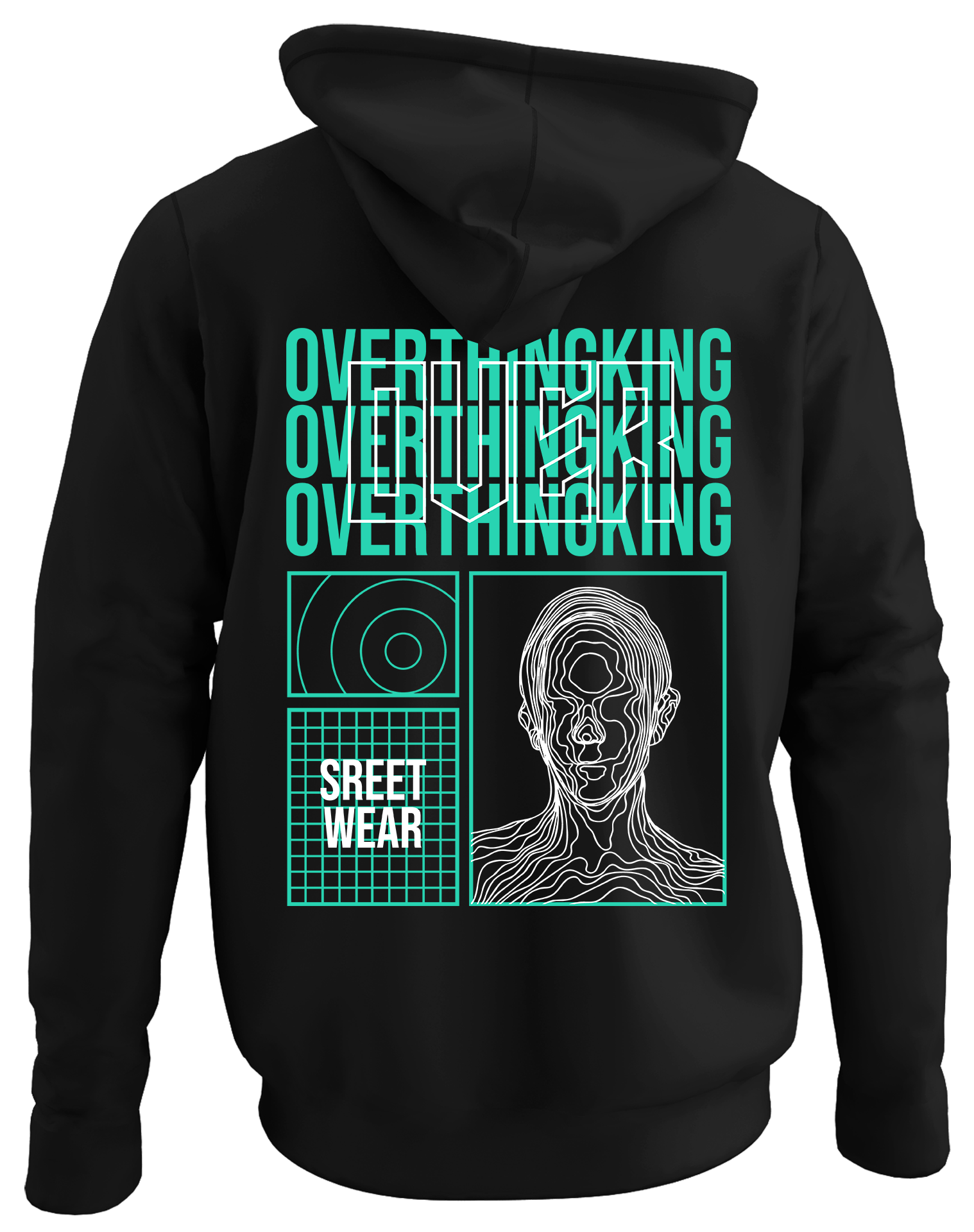 Alfaq Overthingking back black plain hoodie