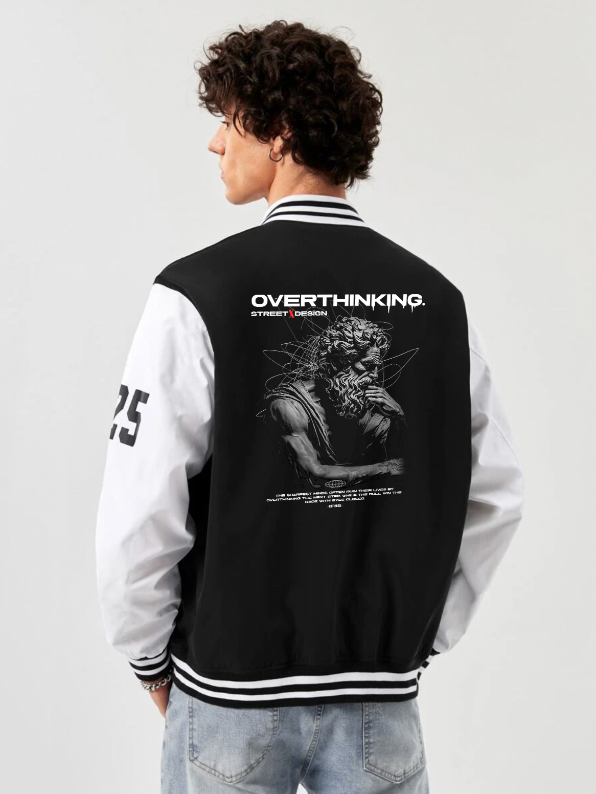 alfaq printed black and white color varsity jacket 