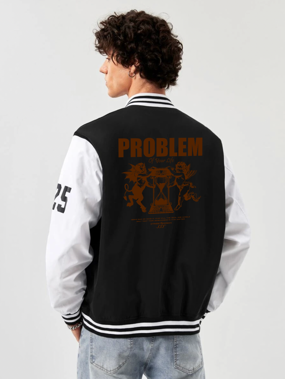 Alfaq Problem black and white color Varsity Jacket