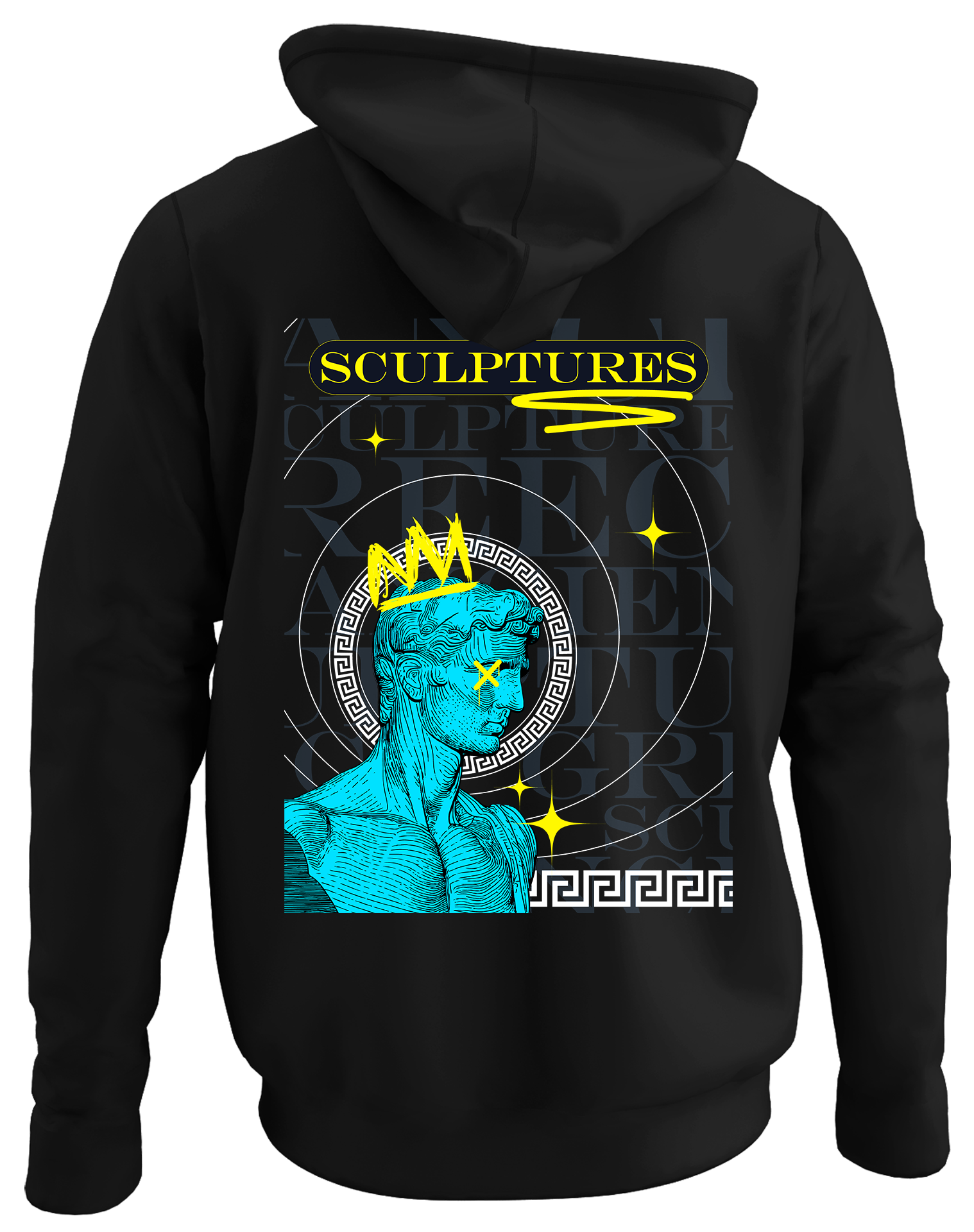 Alfaq Sculptures back black plain hoodie