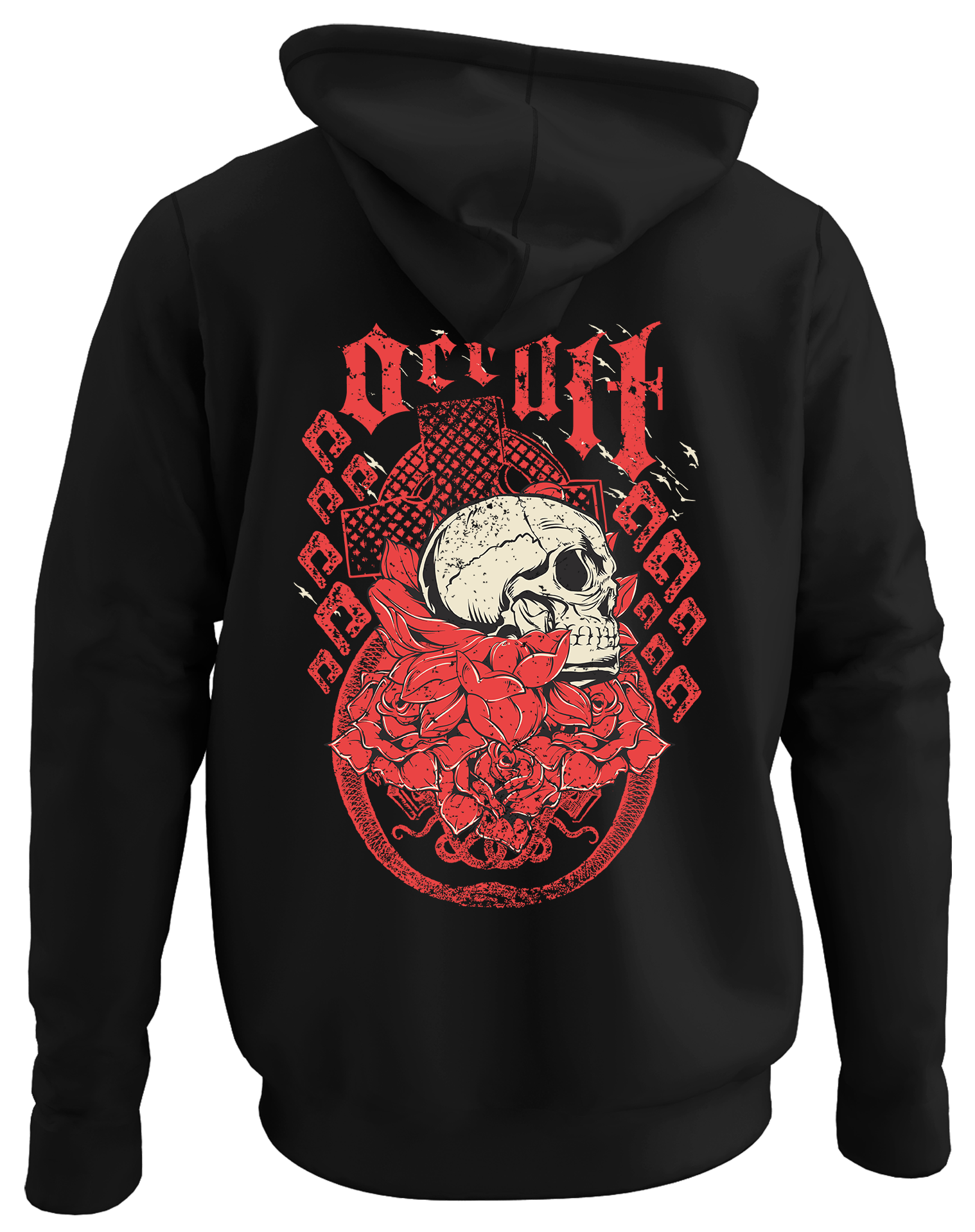 Alfaq Skull and roses back black plain hoodie