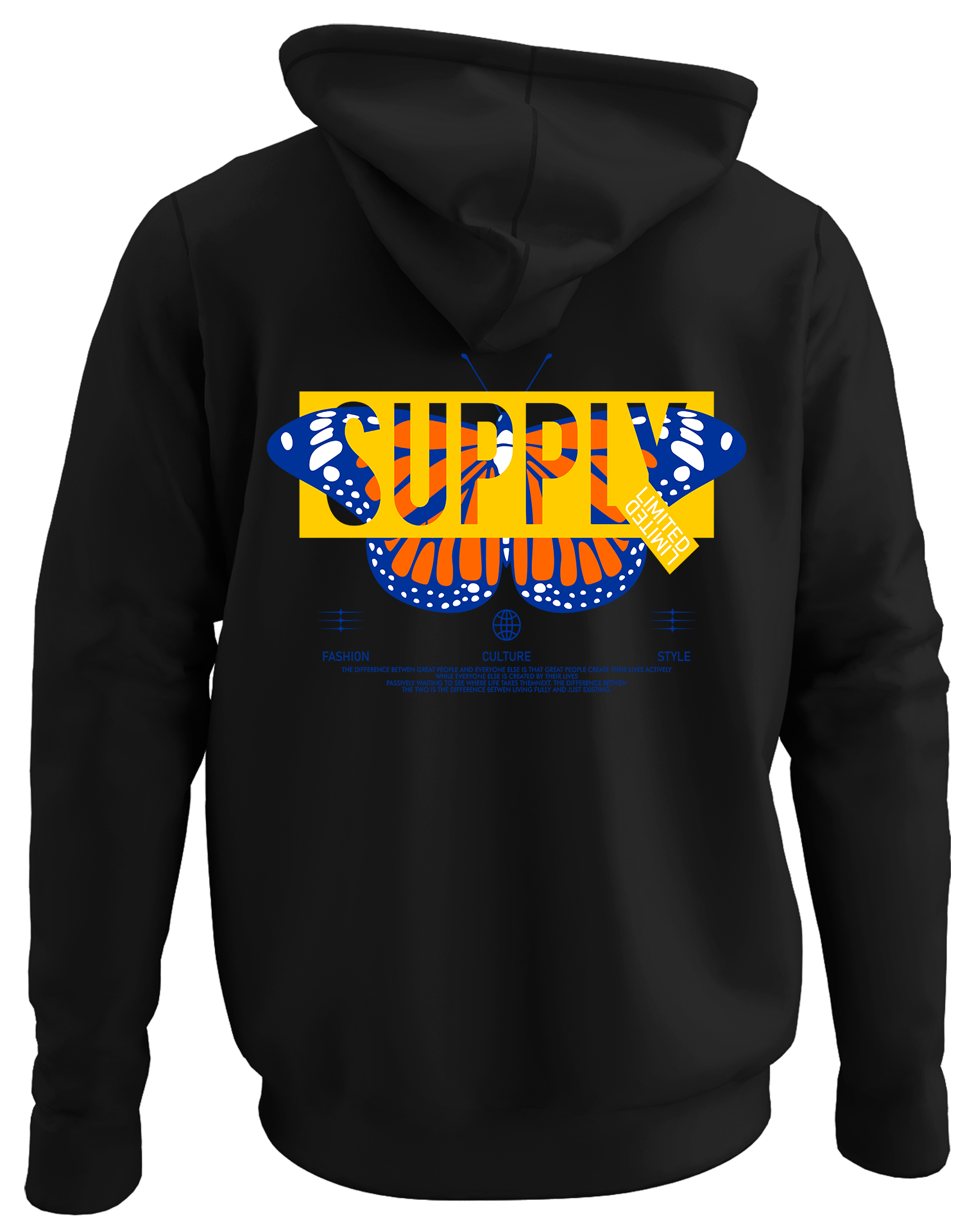 Alfaq Supply back black plain hoodie