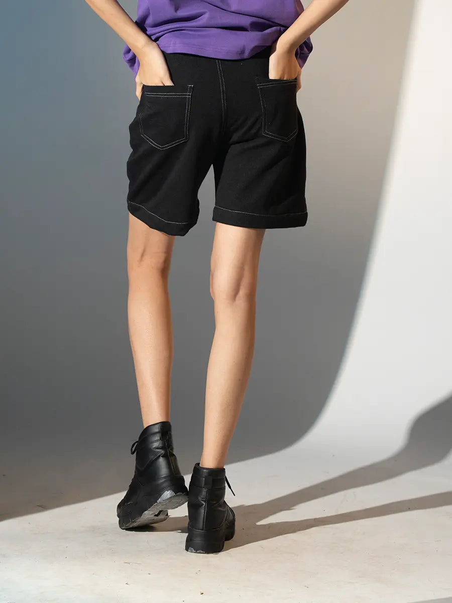 Alfaq Black Shorts with Dual Pockets for Women