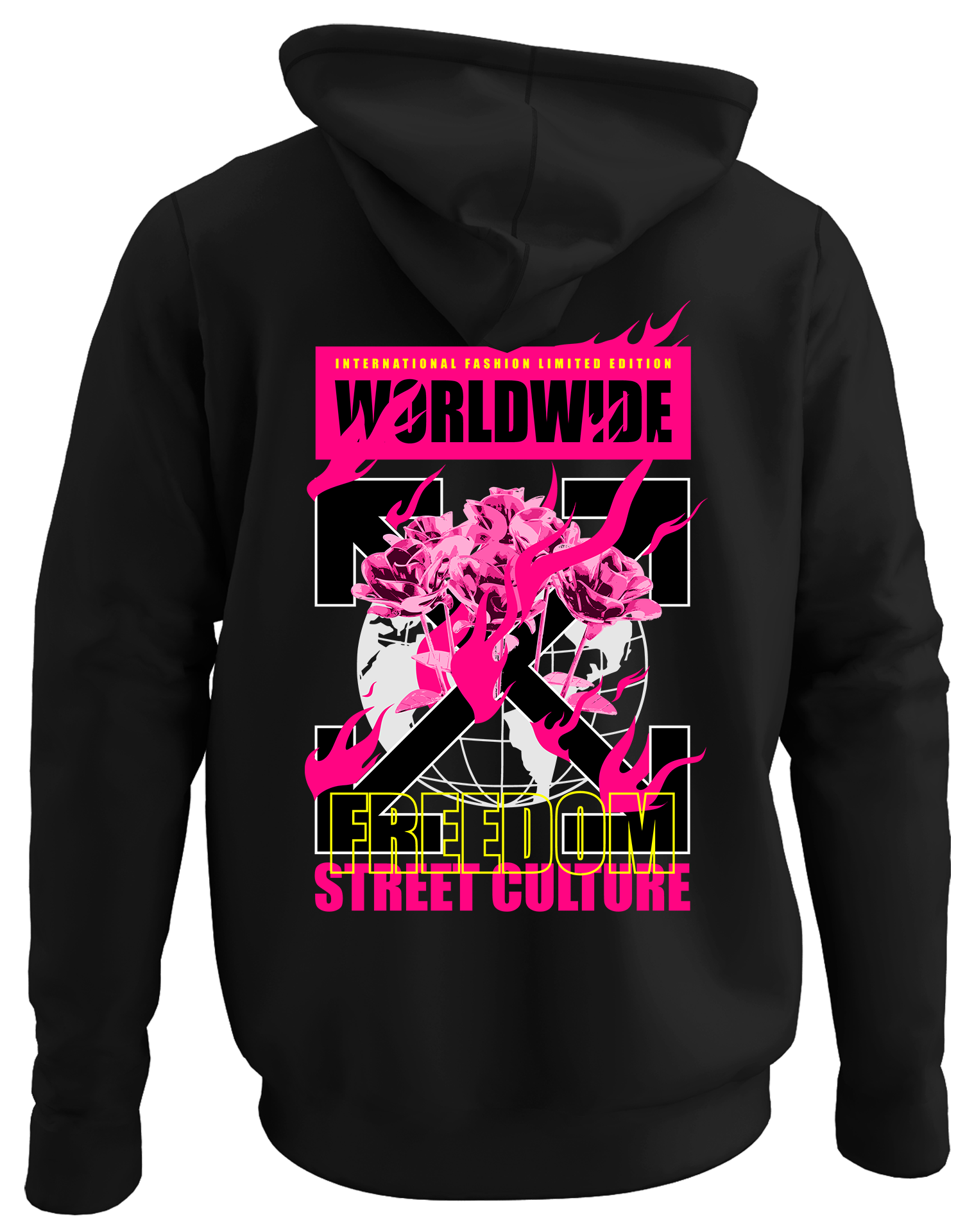 Alfaq Worldwide back black plain hoodie