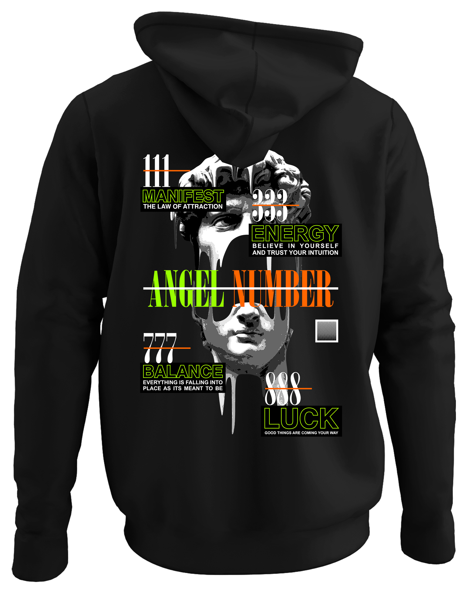 Alfaq angel mimber back black plain hoodie